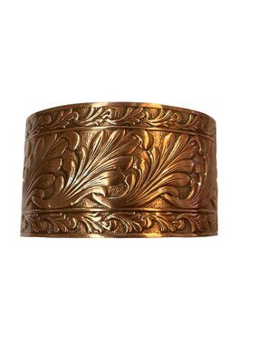 Wide Copper Cuff Bracelet With Ornate Leaf Design 2.5"D